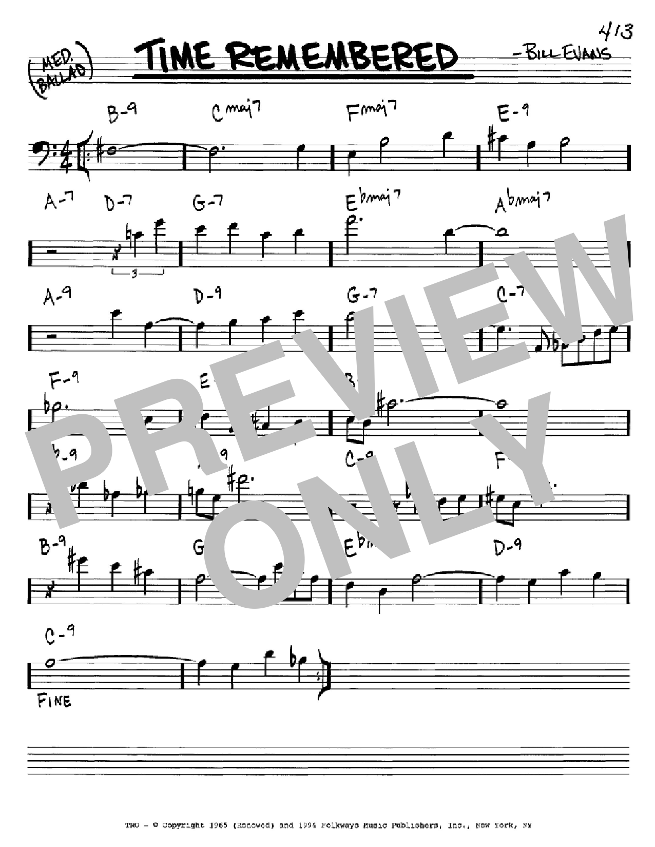 Bill Evans Time Remembered sheet music notes and chords. Download Printable PDF.