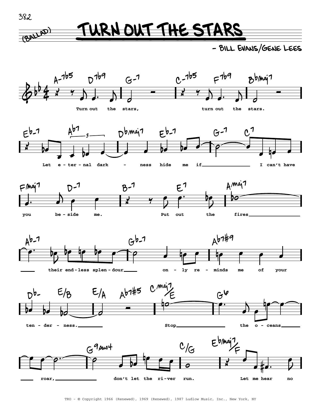 Bill Evans Turn Out The Stars (High Voice) sheet music notes and chords arranged for Real Book – Melody, Lyrics & Chords