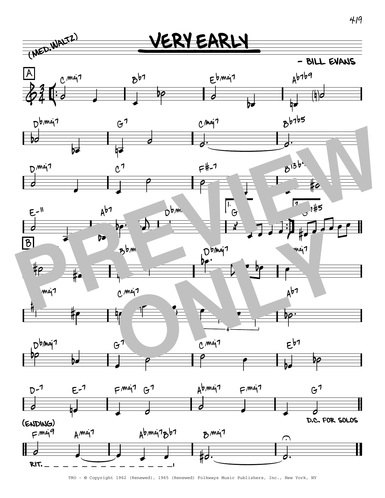 Bill Evans Very Early [Reharmonized version] (arr. Jack Grassel) sheet music notes and chords arranged for Real Book – Melody & Chords