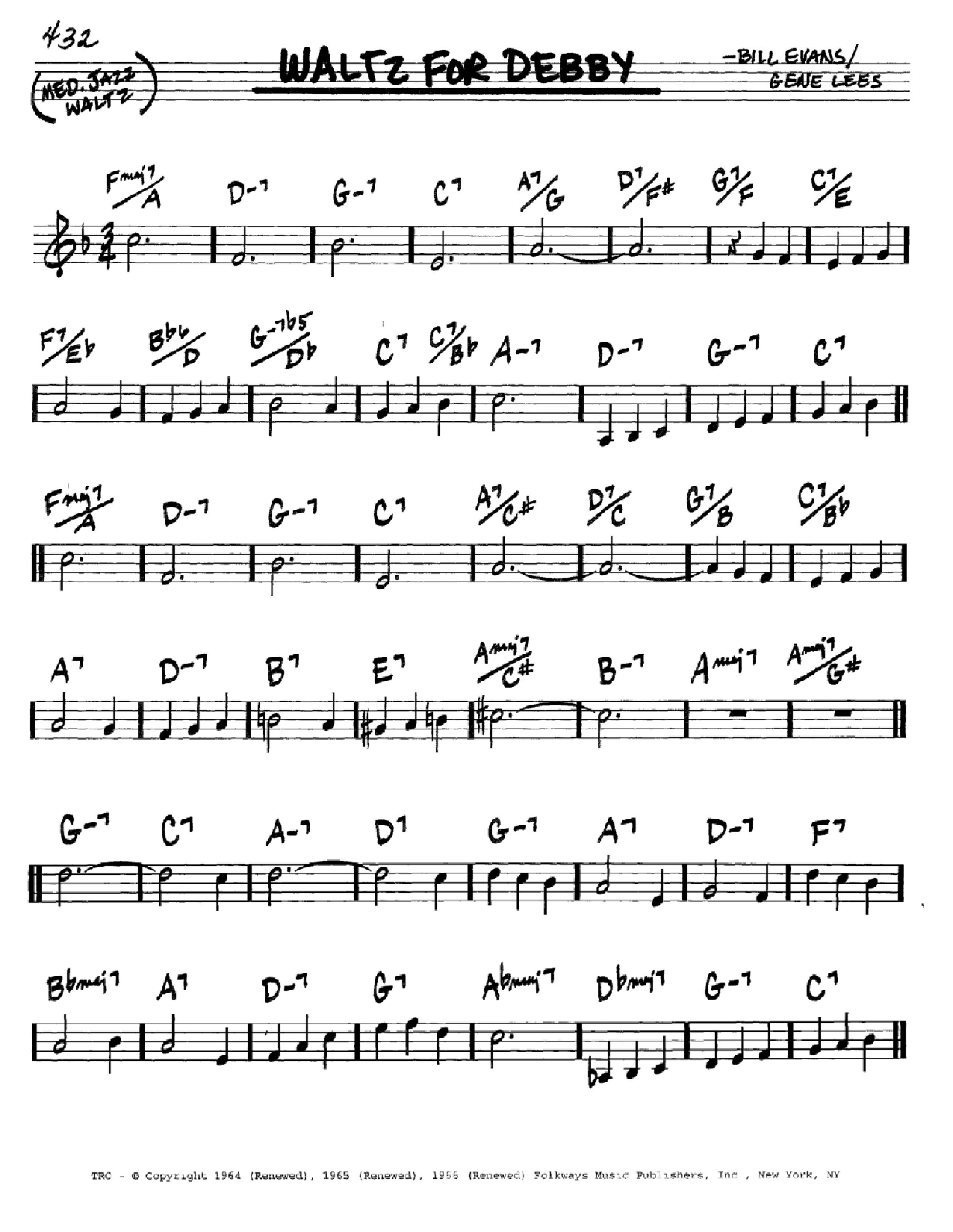 Bill Evans Waltz For Debby sheet music notes and chords. Download Printable PDF.