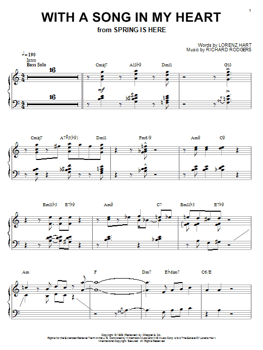Learn to play Bill Evans With A Song In My Heart sheet music for Piano Solo in minutes. Price: 7.8900$ Bill Evans With A Song In My Heart sheet music notes and chords arranged for Piano Solo