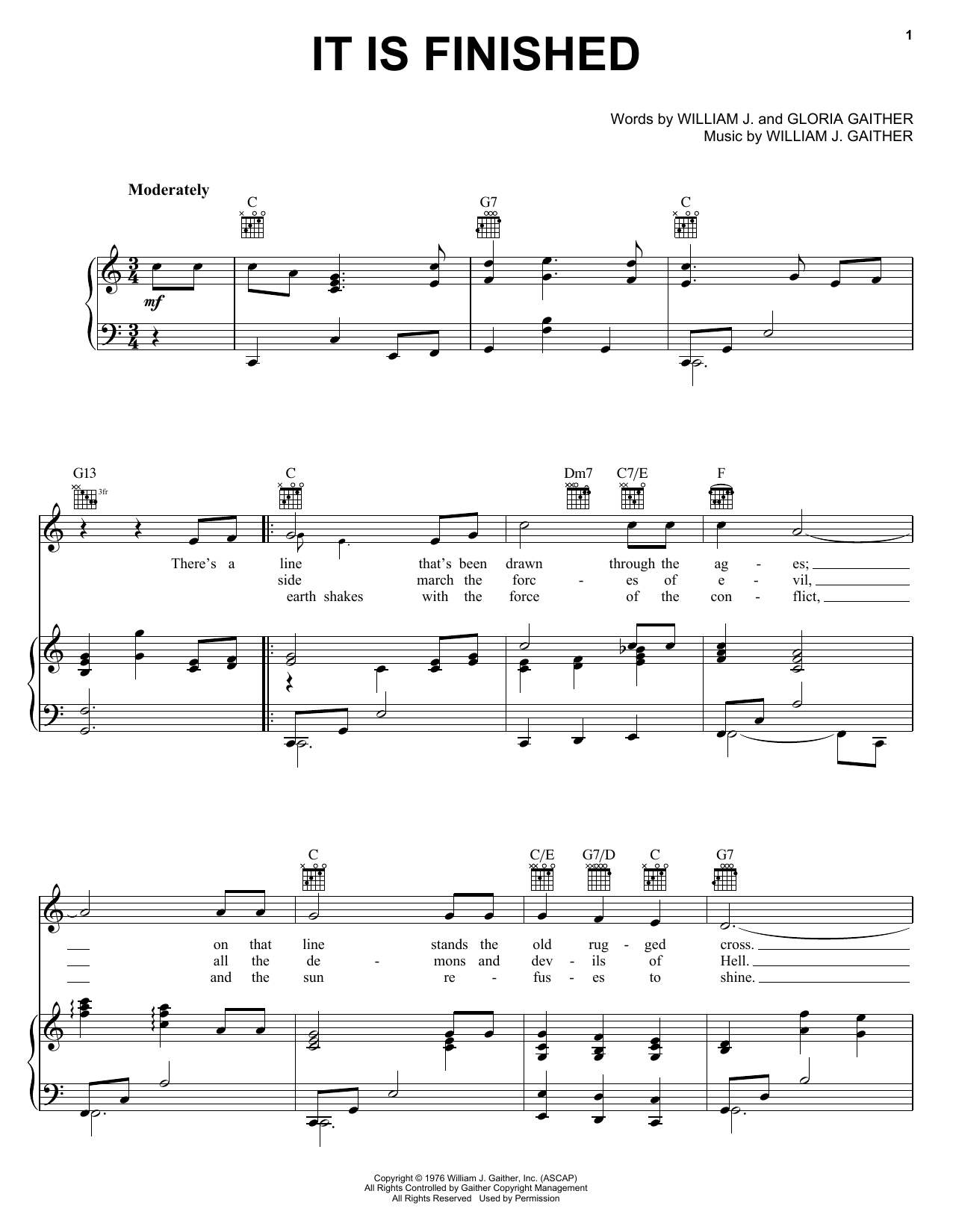 Bill & Gloria Gaither It Is Finished sheet music notes and chords. Download Printable PDF.