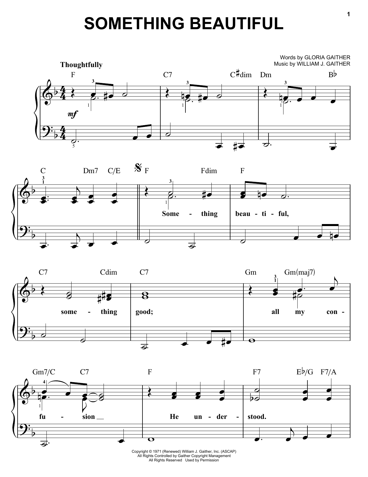 Bill & Gloria Gaither Something Beautiful sheet music notes and chords. Download Printable PDF.