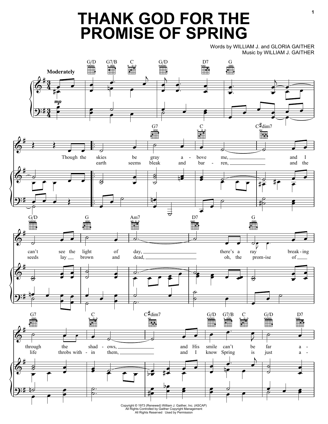 Bill & Gloria Gaither Thank God For The Promise Of Spring sheet music notes and chords. Download Printable PDF.