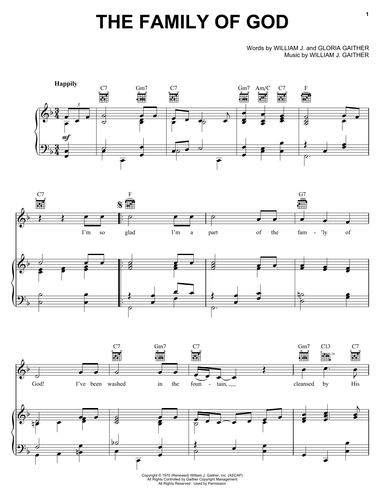 Bill & Gloria Gaither The Family Of God sheet music notes and chords. Download Printable PDF.