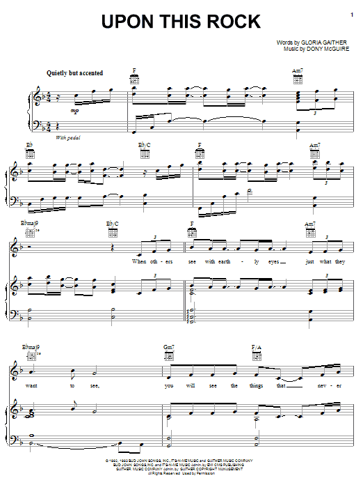 Learn to play Bill & Gloria Gaither Upon This Rock sheet music for Piano, Vocal & Guitar Chords (Right-Hand Melody) in minutes. Price: 7.8900$ Bill & Gloria Gaither Upon This Rock sheet music notes and chords arranged for Piano, Vocal & Guitar Chords (Right-Hand Melody)