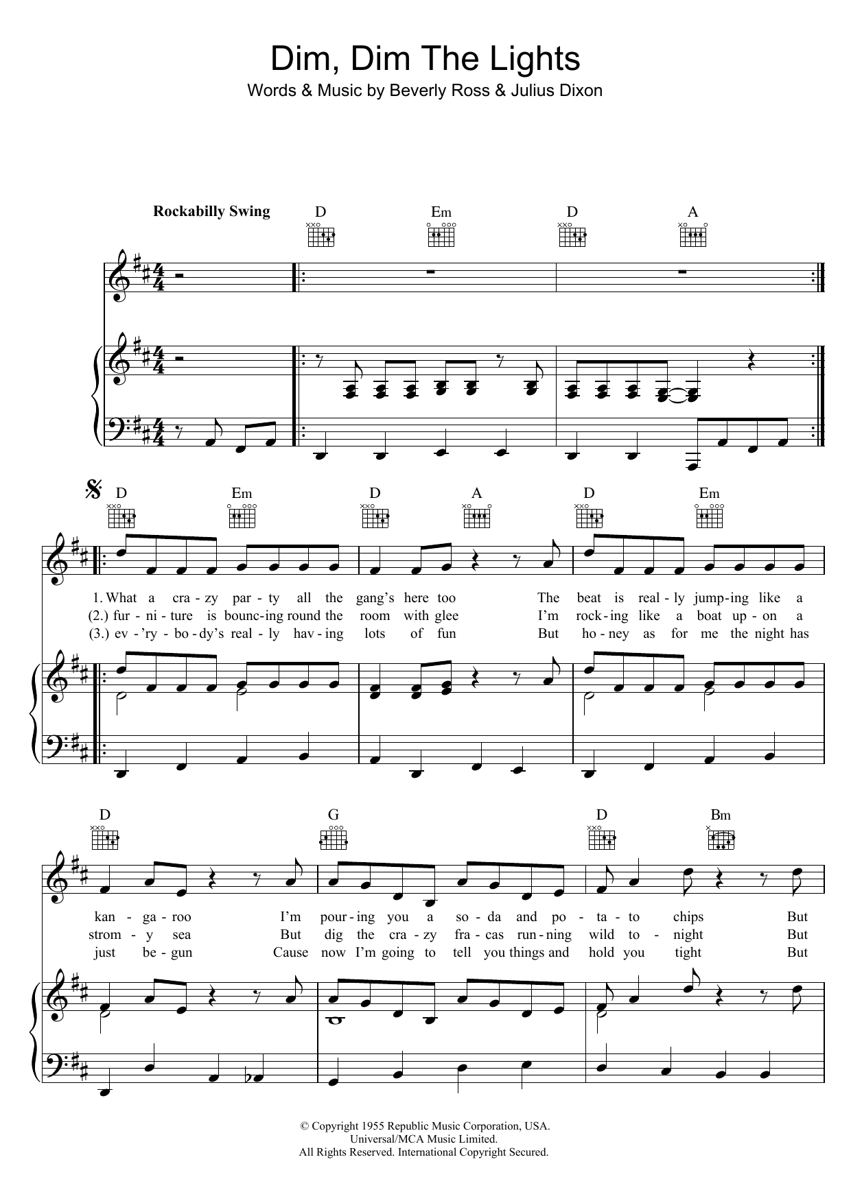 Learn to play Bill Haley & His Comets Dim, Dim The Lights sheet music for Piano, Vocal & Guitar Chords in minutes. Price: 7.8900$ Bill Haley & His Comets Dim, Dim The Lights sheet music notes and chords arranged for Piano, Vocal & Guitar Chords