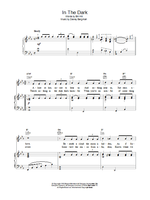 Learn to play Bill Hill In The Dark sheet music for Piano, Vocal & Guitar Chords in minutes. Price: 7.8900$ Bill Hill In The Dark sheet music notes and chords arranged for Piano, Vocal & Guitar Chords