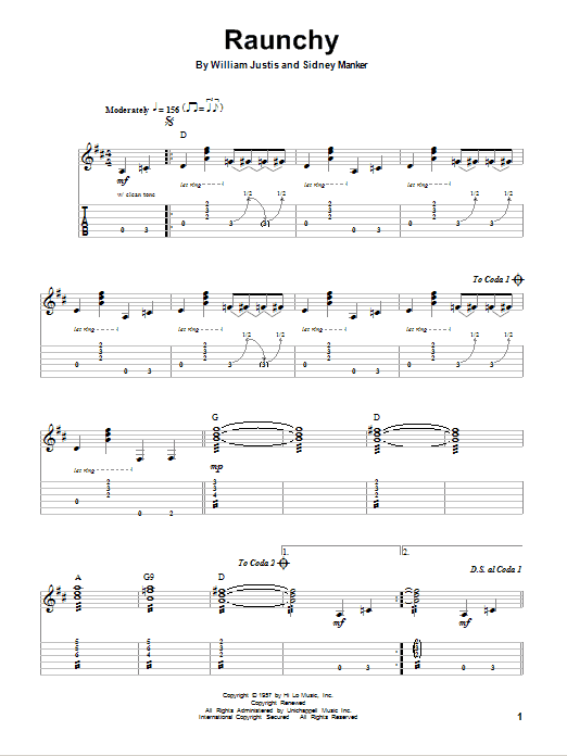 Bill Justis Raunchy sheet music notes and chords. Download Printable PDF.