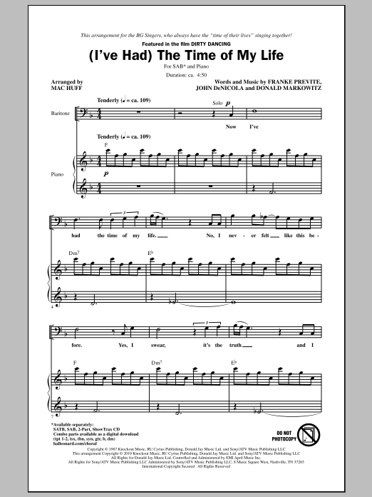 Bill Medley & Jennifer Warnes (I've Had) The Time Of My Life (arr. Mac Huff) sheet music notes and chords. Download Printable PDF.