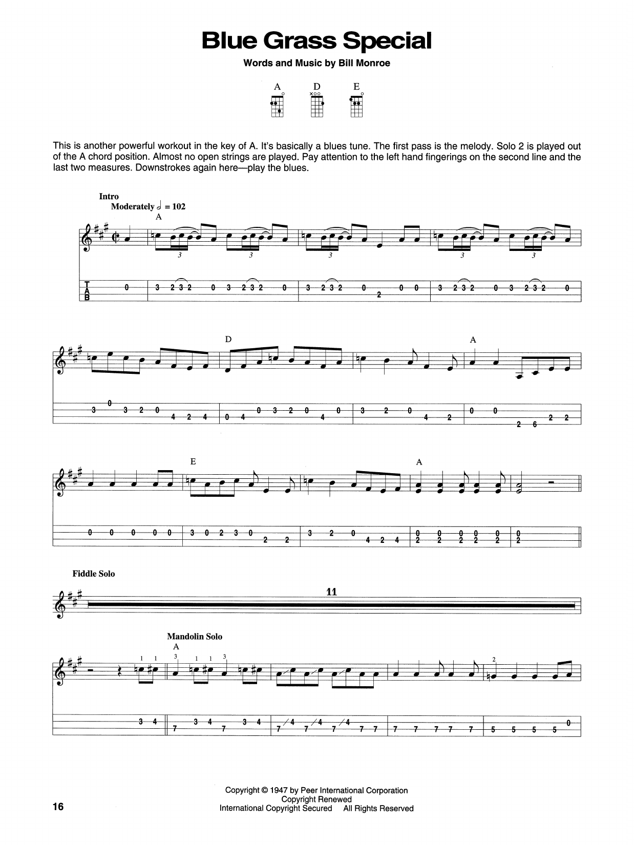 Bill Monroe Blue Grass Special sheet music notes and chords. Download Printable PDF.