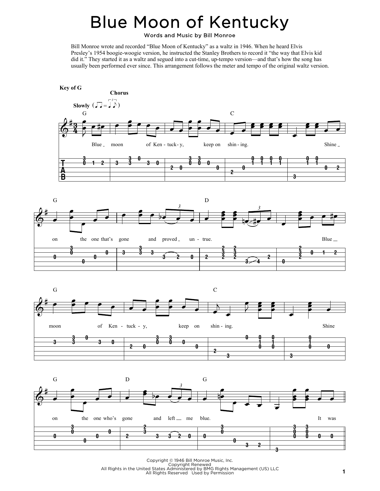 Bill Monroe Blue Moon Of Kentucky (arr. Fred Sokolow) sheet music notes and chords. Download Printable PDF.