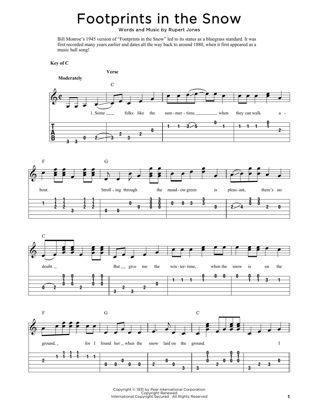 Bill Monroe Footprints In The Snow (arr. Fred Sokolow) sheet music notes and chords. Download Printable PDF.