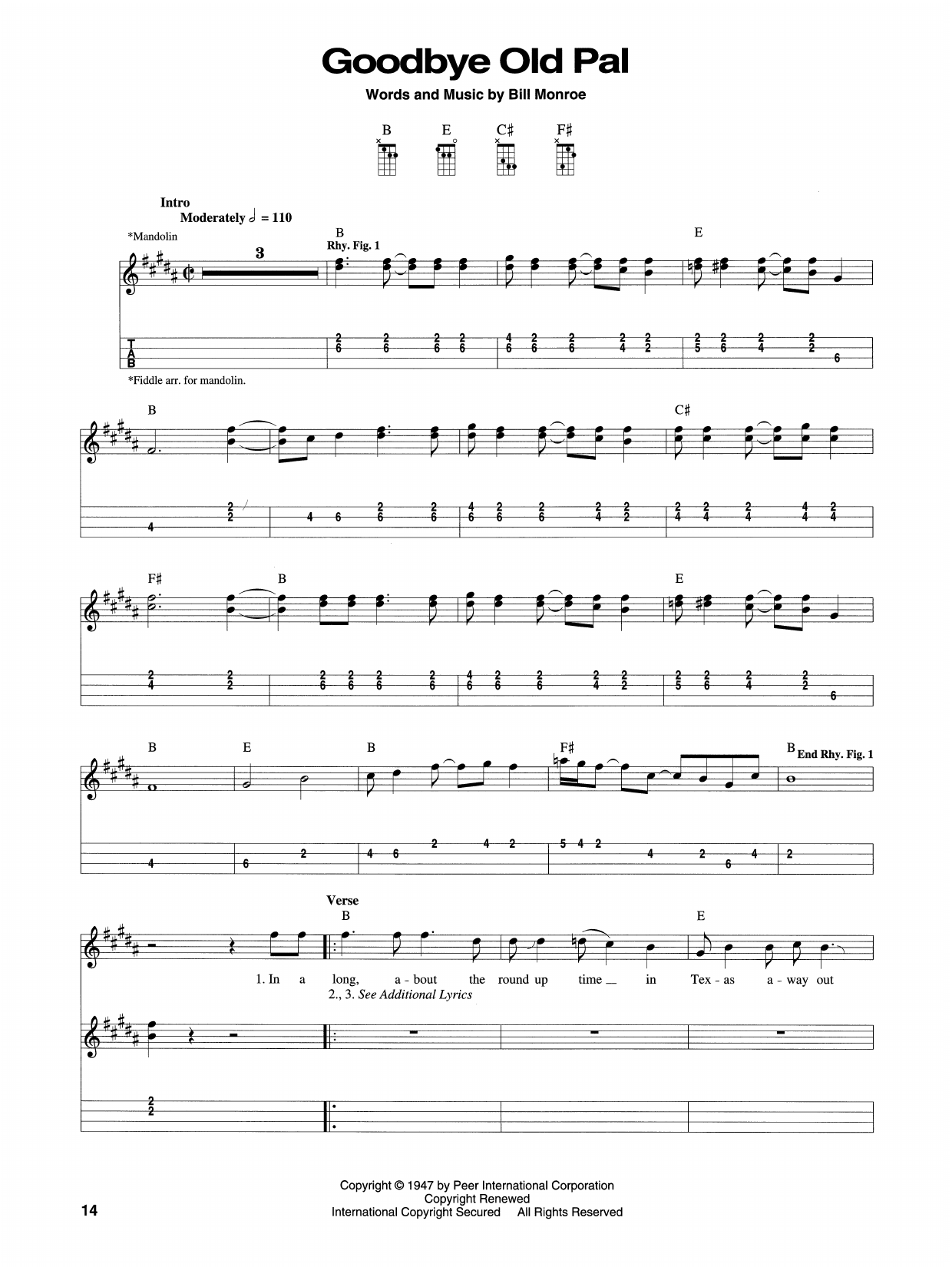 Bill Monroe Goodbye Old Pal sheet music notes and chords. Download Printable PDF.