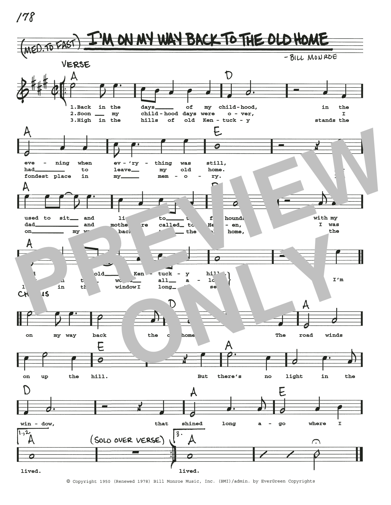 Bill Monroe I'm On My Way Back To The Old Home sheet music notes and chords. Download Printable PDF.