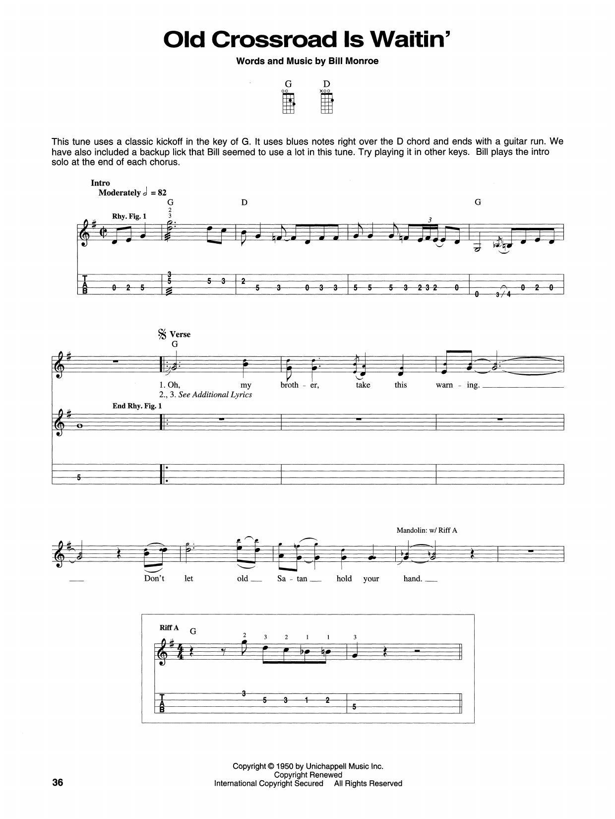 Bill Monroe Old Crossroad Is Waitin' sheet music notes and chords. Download Printable PDF.