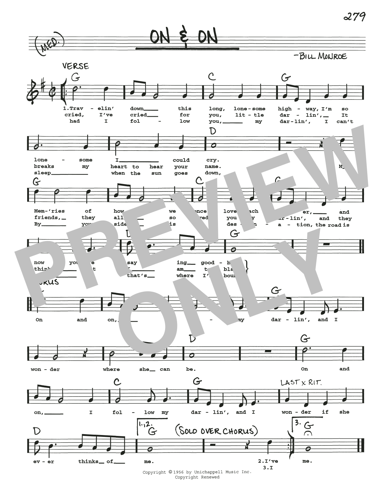 Bill Monroe On & On sheet music notes and chords. Download Printable PDF.