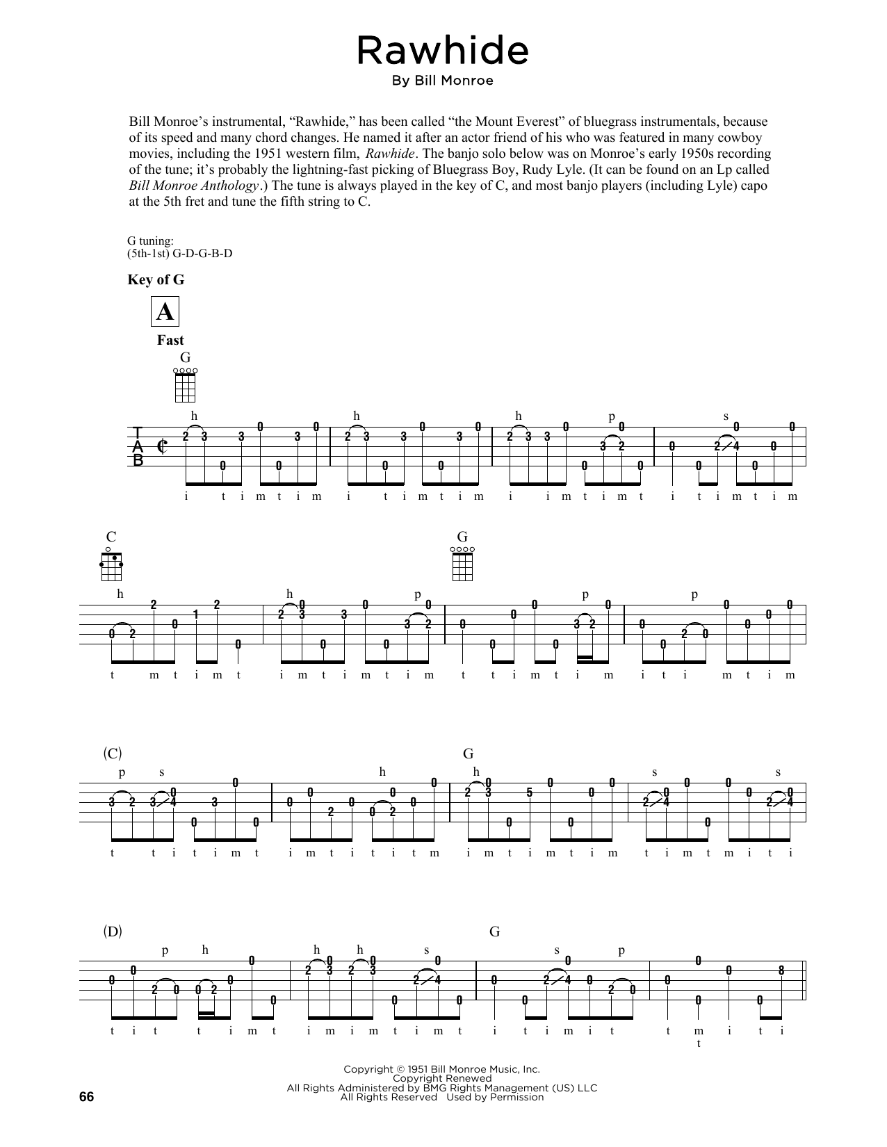 Bill Monroe Rawhide (arr. Fred Sokolow) sheet music notes and chords. Download Printable PDF.