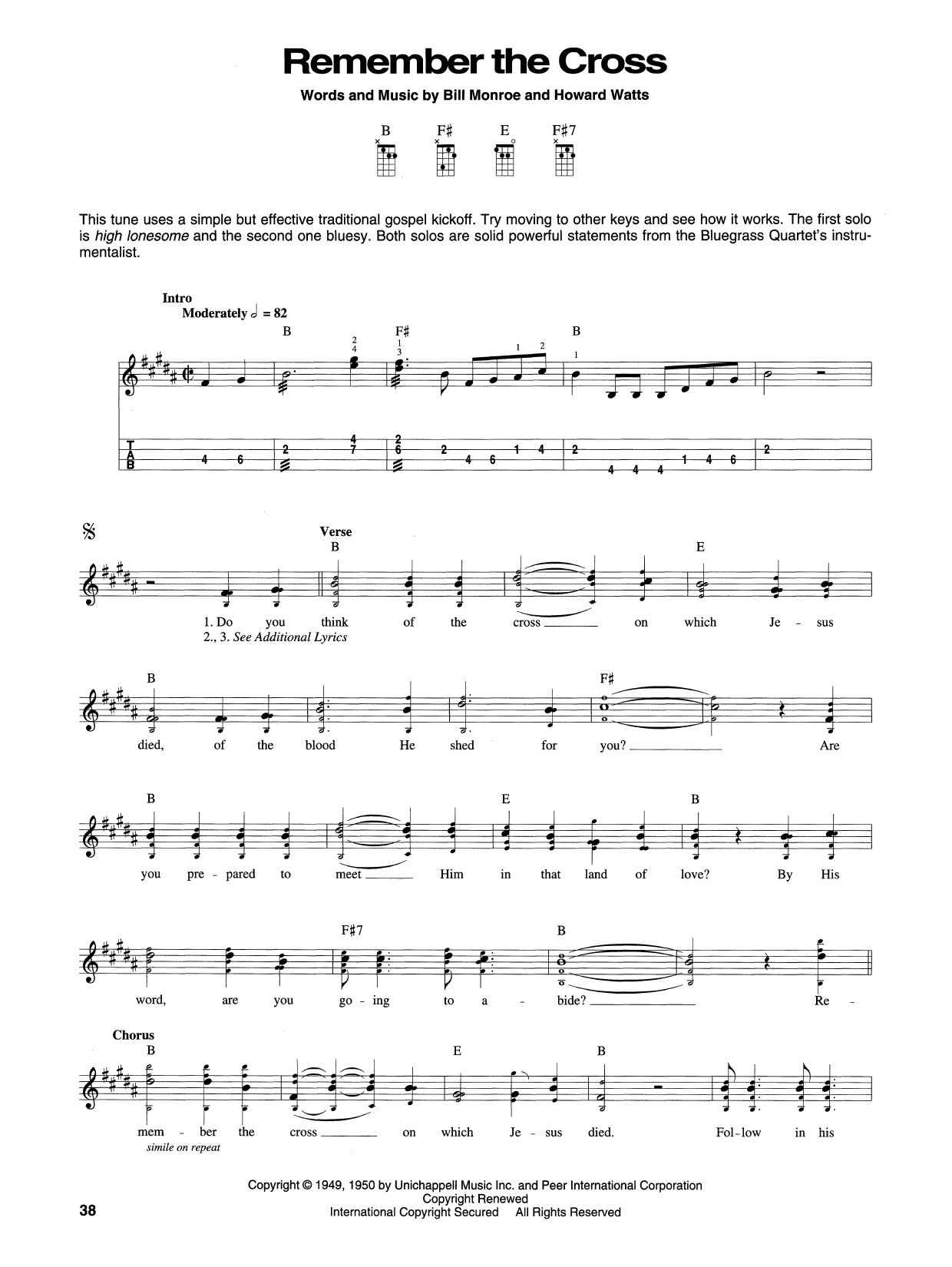 Bill Monroe Remember The Cross sheet music notes and chords. Download Printable PDF.