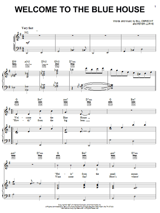 Learn to play Bill Obrecht Welcome To The Blue House sheet music for Piano, Vocal & Guitar Chords (Right-Hand Melody) in minutes. Price: 7.8900$ Bill Obrecht Welcome To The Blue House sheet music notes and chords arranged for Piano, Vocal & Guitar Chords (Right-Hand Melody)