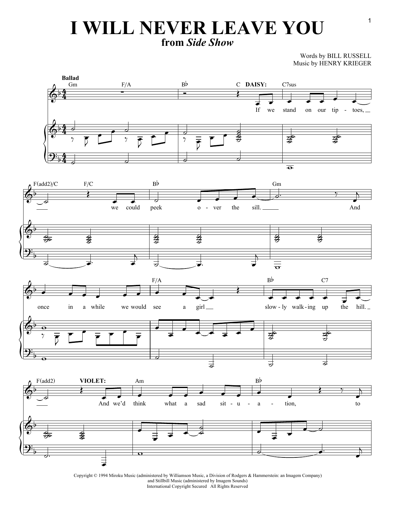 Bill Russell I Will Never Leave You sheet music notes and chords. Download Printable PDF.