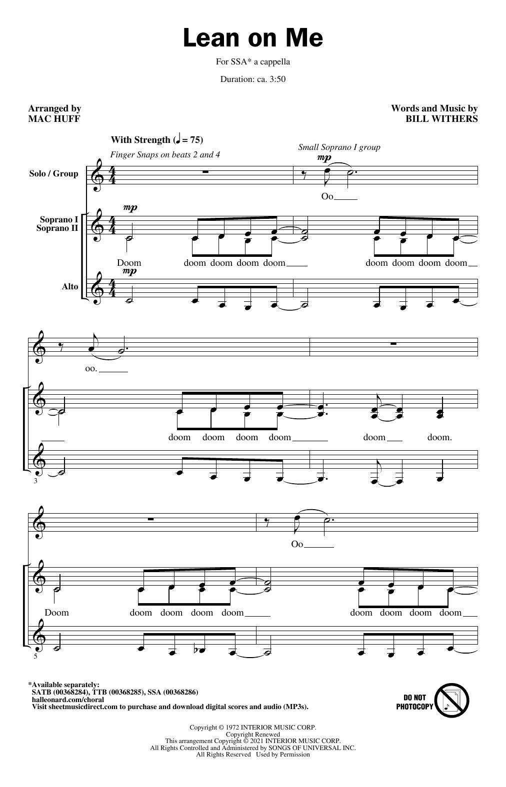 Bill Withers Lean On Me (arr. Mac Huff) sheet music notes and chords. Download Printable PDF.