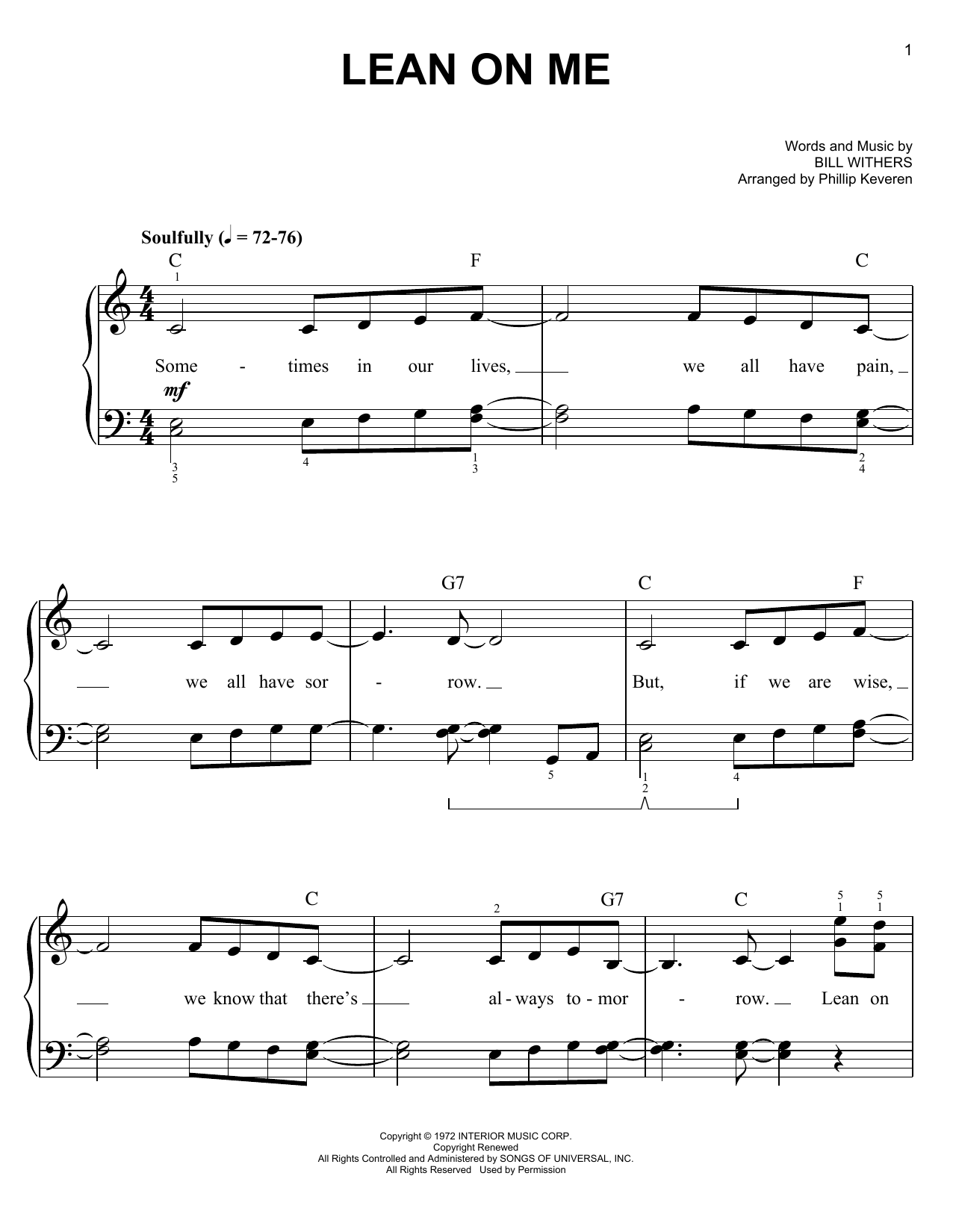 Phillip Keveren Lean On Me sheet music notes and chords. Download Printable PDF.