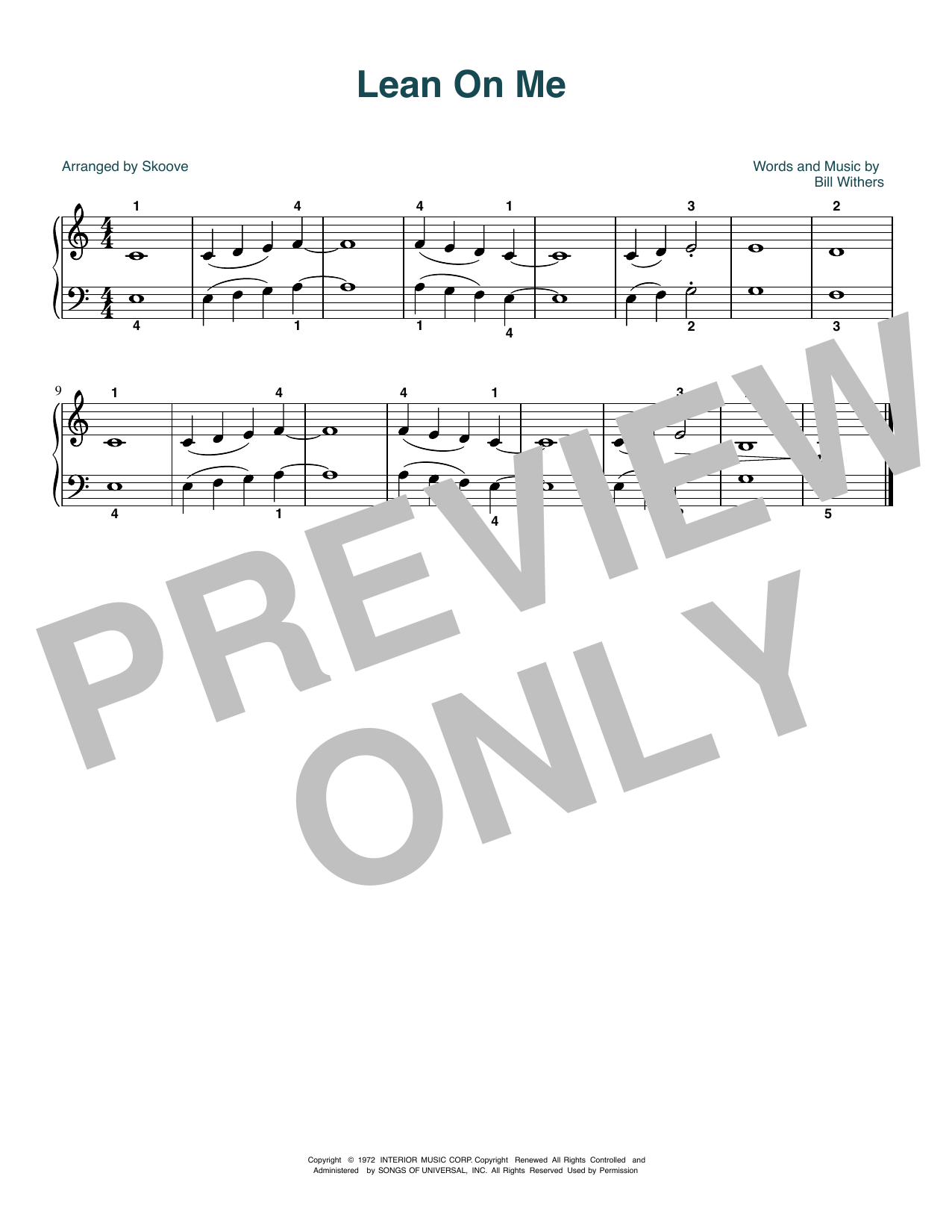 Bill Withers Lean On Me (arr. Skoove) sheet music notes and chords. Download Printable PDF.