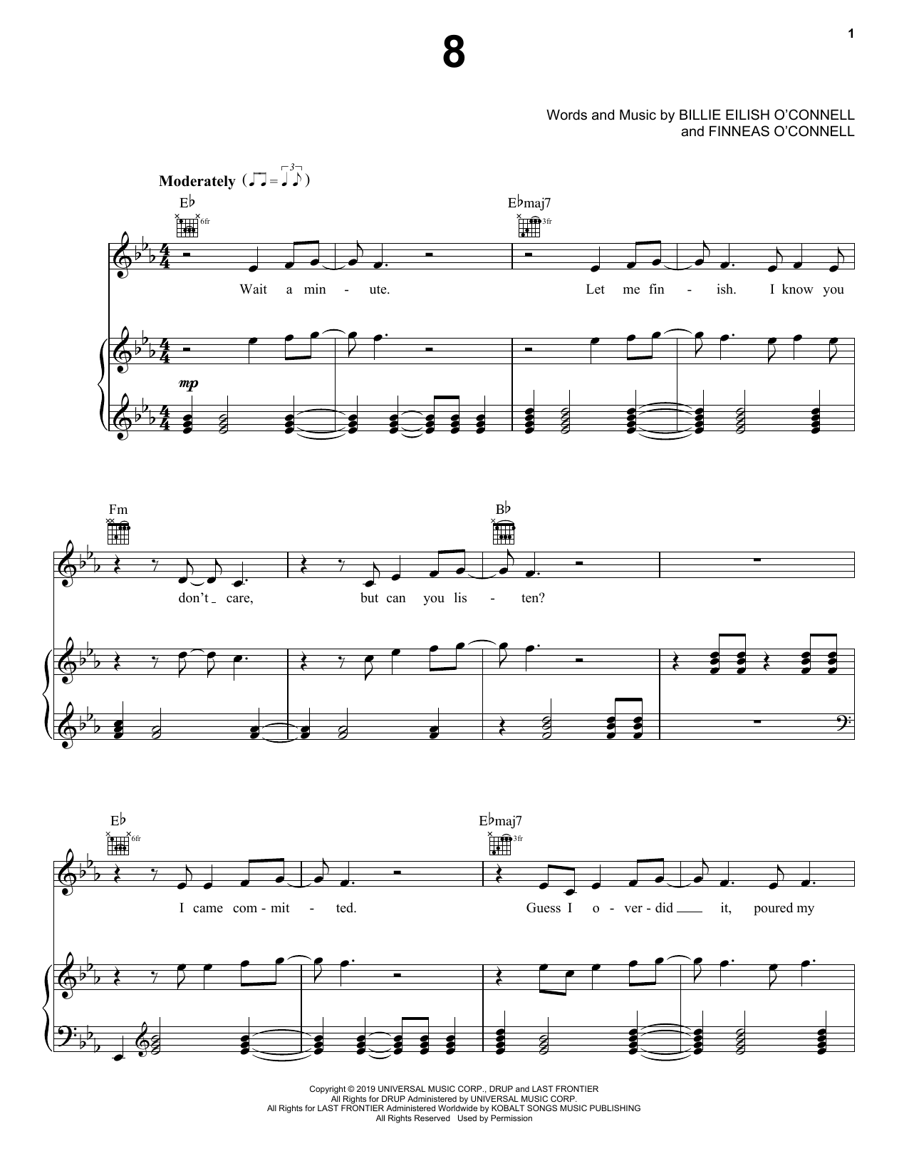 Billie Eilish 8 sheet music notes and chords. Download Printable PDF.