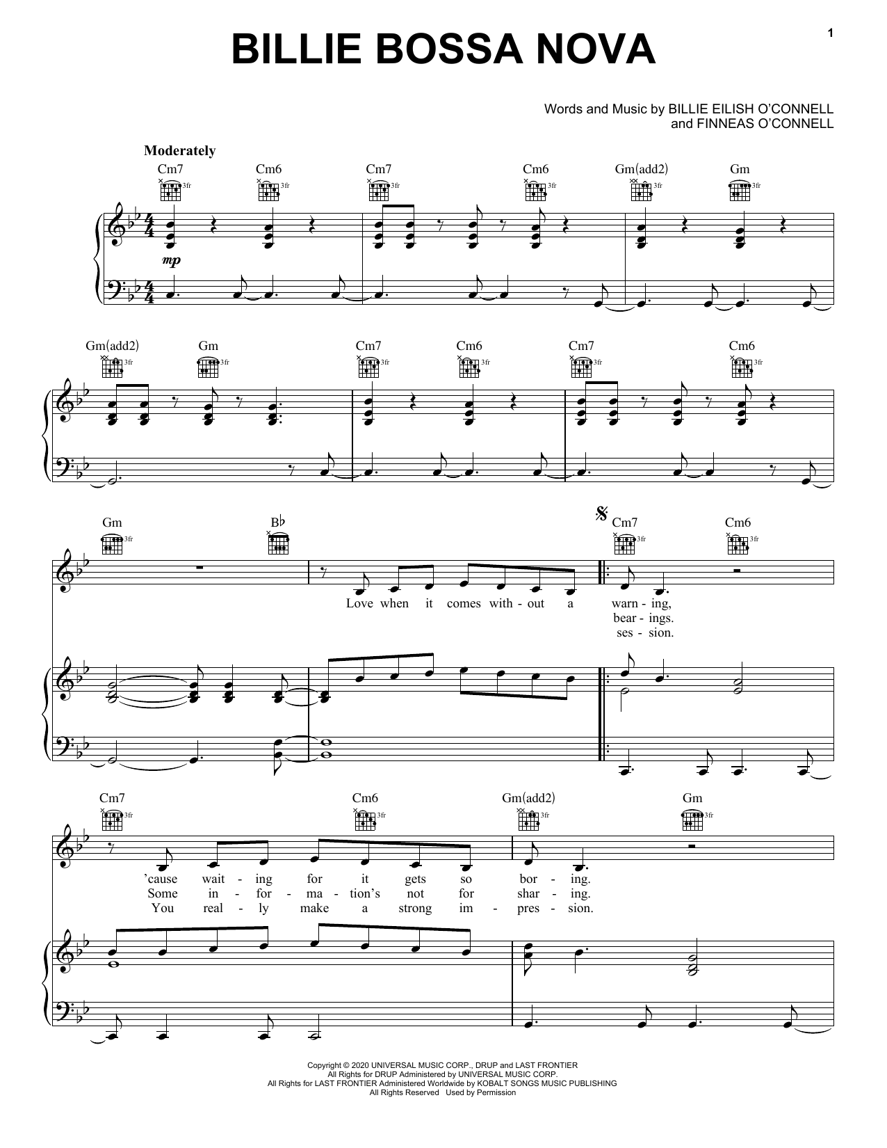 Billie Eilish Billie Bossa Nova sheet music notes and chords. Download Printable PDF.