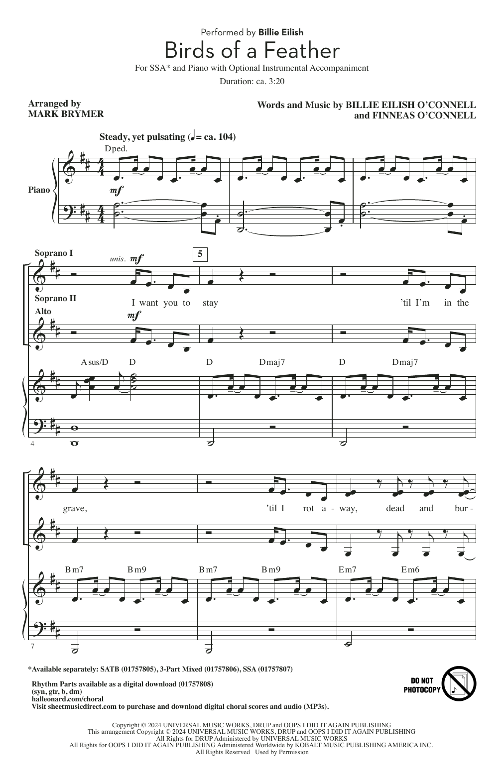 Billie Eilish Birds Of A Feather (arr. Mark Brymer) sheet music notes and chords. Download Printable PDF.