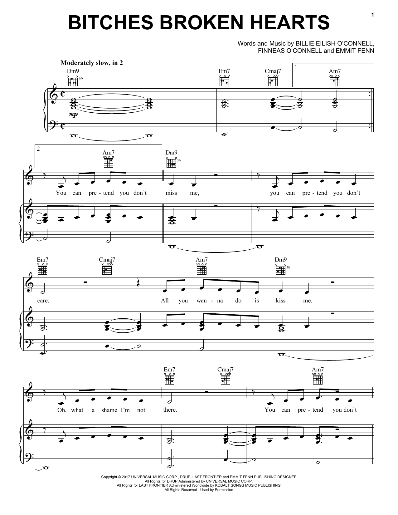 Learn to play Billie Eilish Bitches Broken Hearts sheet music for Piano, Vocal & Guitar Chords (Right-Hand Melody) in minutes. Price: 6.9900$ Billie Eilish Bitches Broken Hearts sheet music notes and chords arranged for Piano, Vocal & Guitar Chords (Right-Hand Melody)