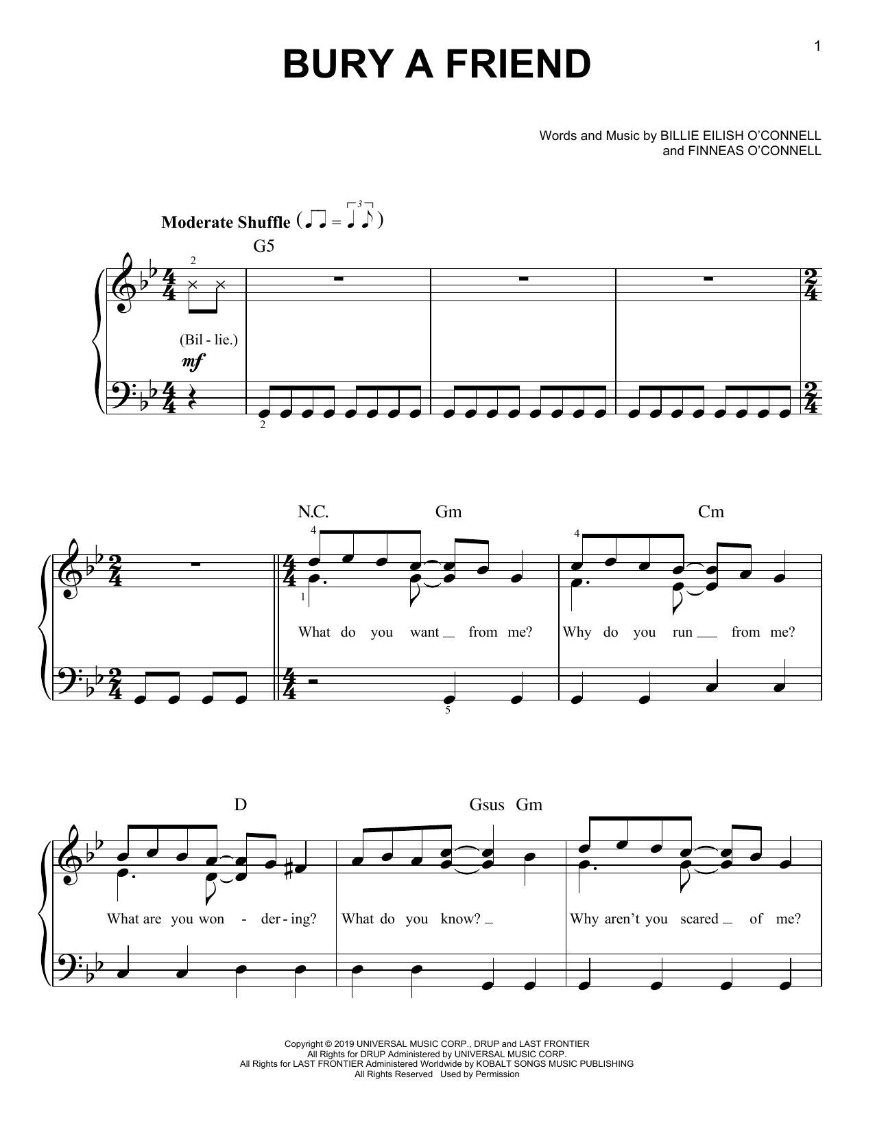 Billie Eilish bury a friend sheet music notes and chords. Download Printable PDF.