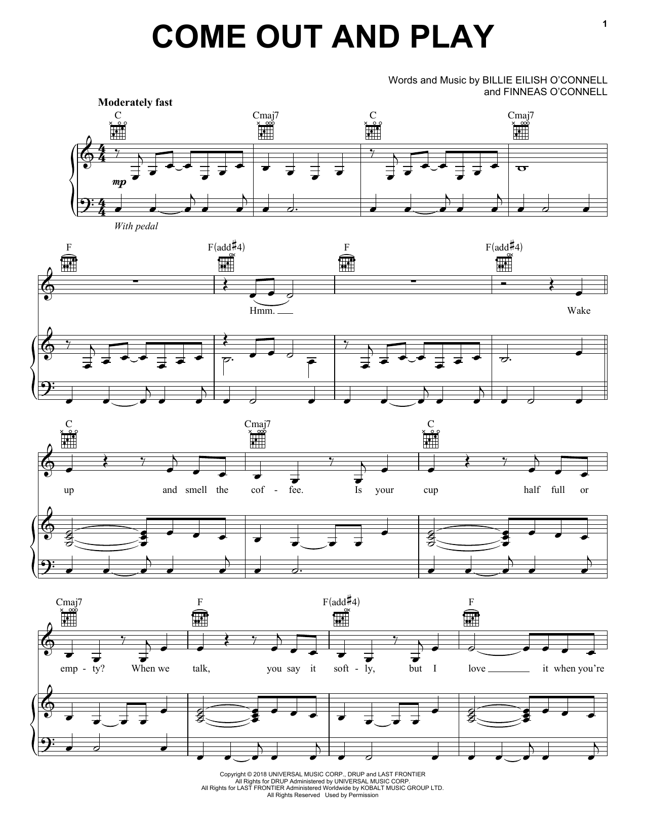 Billie Eilish Come Out And Play sheet music notes and chords. Download Printable PDF.