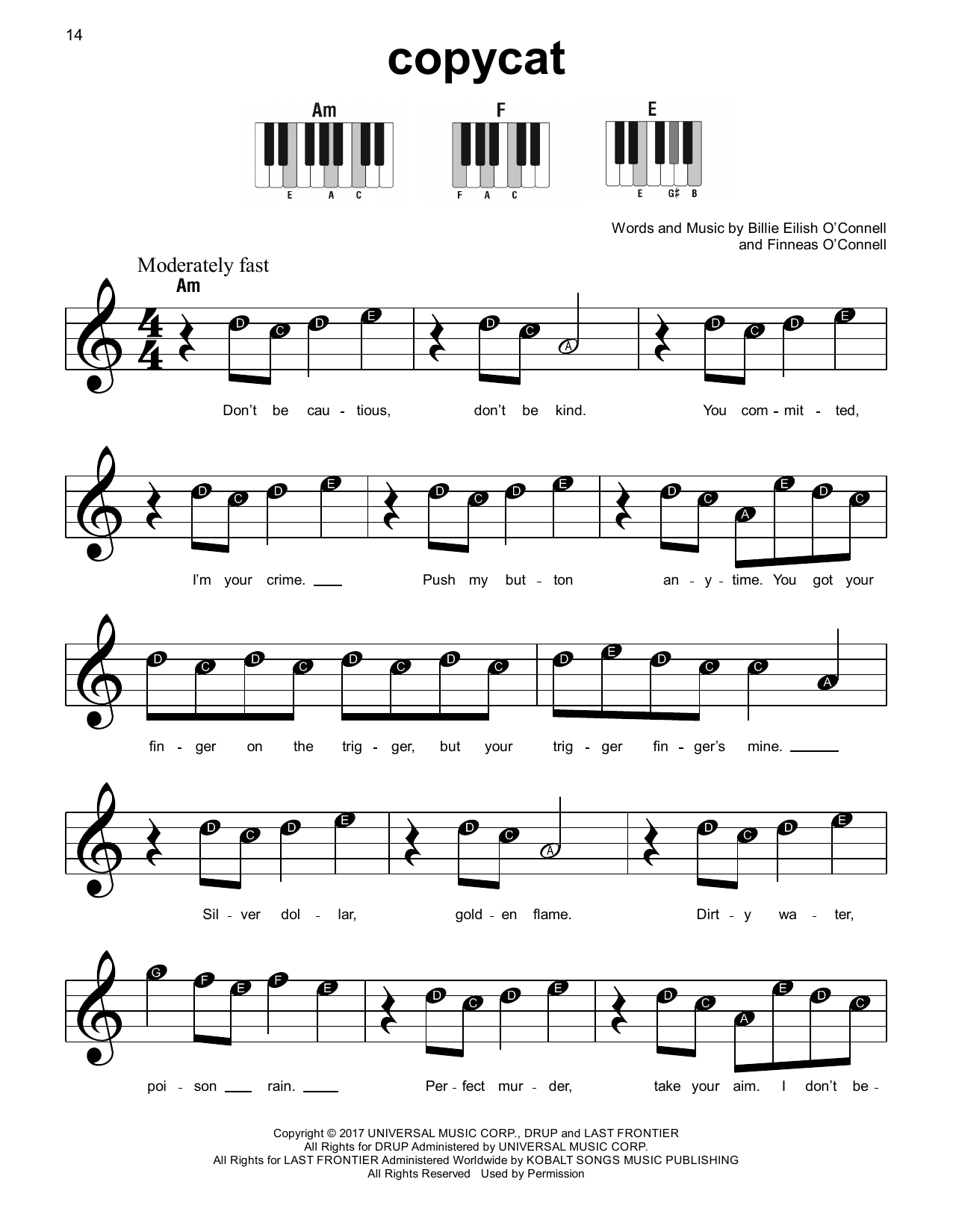 Billie Eilish COPYCAT sheet music notes and chords. Download Printable PDF.