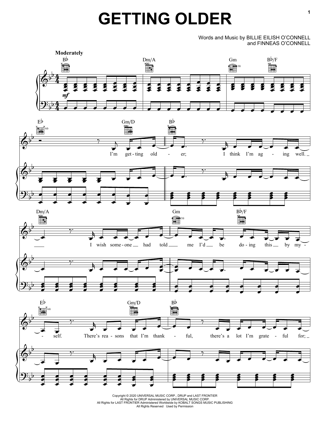 Billie Eilish Getting Older sheet music notes and chords. Download Printable PDF.