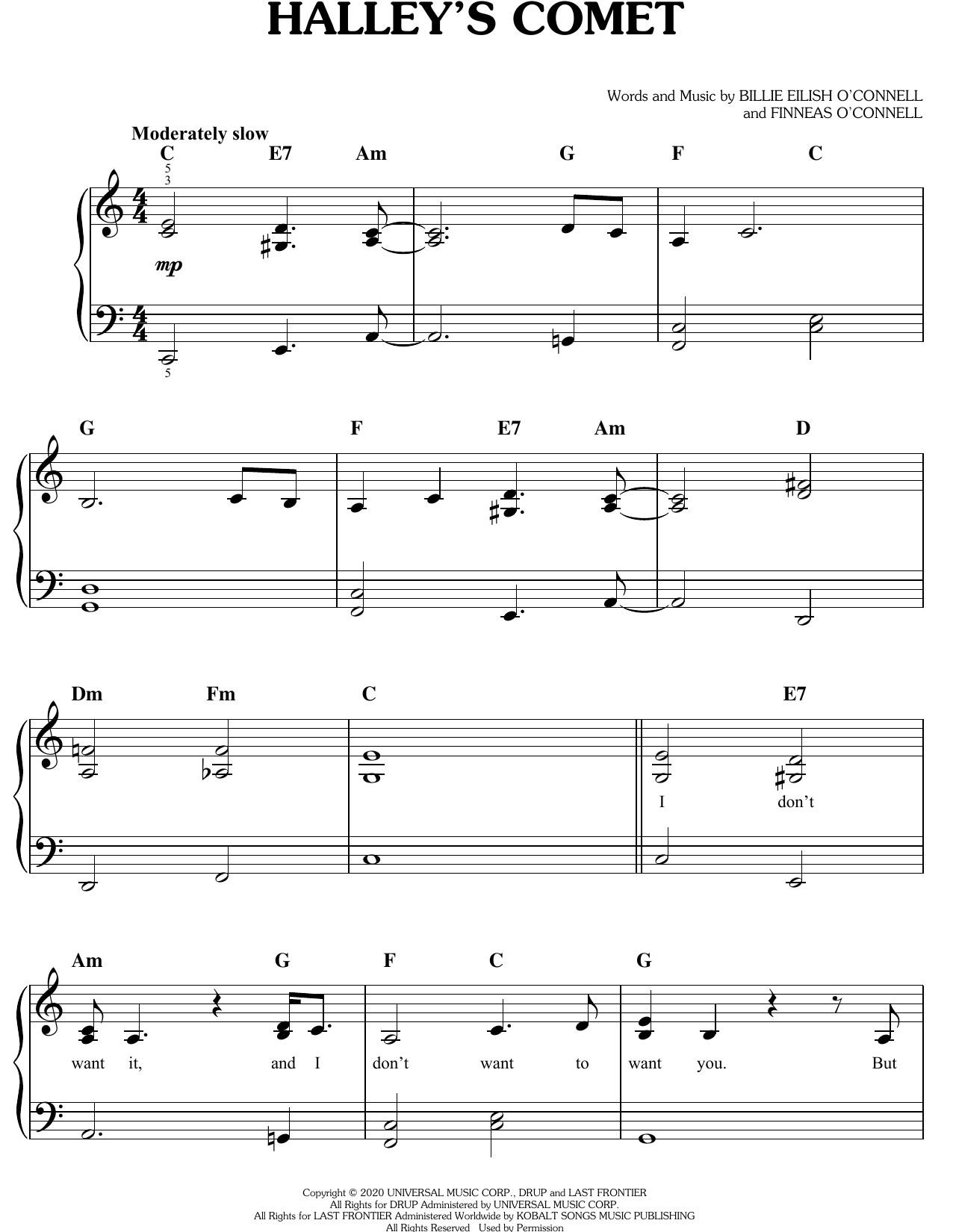 Billie Eilish Halley's Comet sheet music notes and chords. Download Printable PDF.