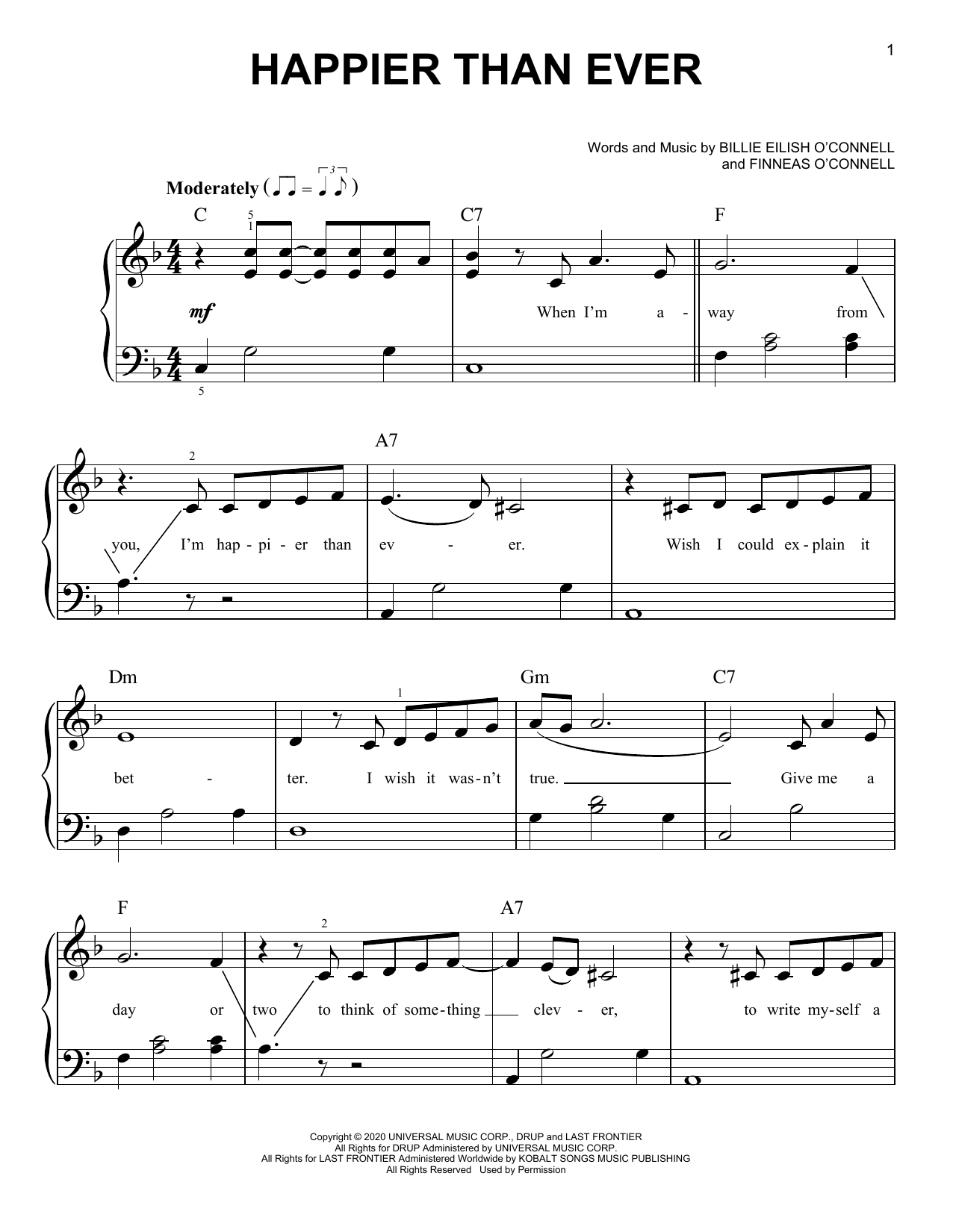 Billie Eilish Happier Than Ever sheet music notes and chords. Download Printable PDF.