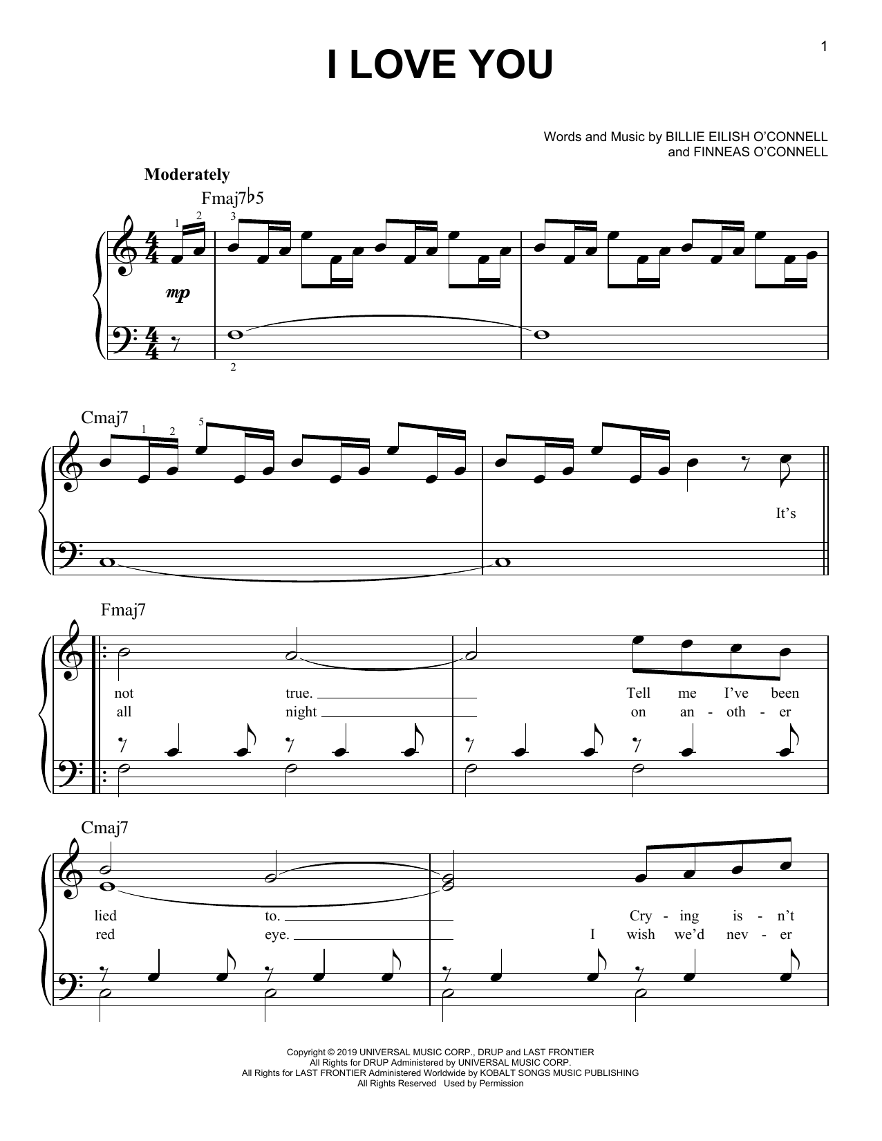 Billie Eilish i love you sheet music notes and chords. Download Printable PDF.