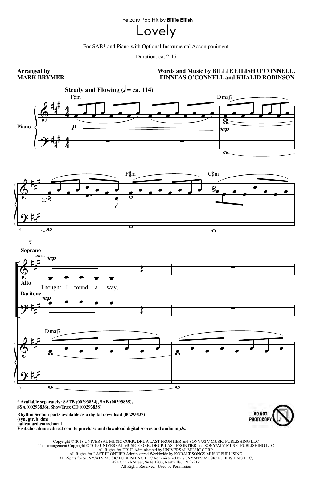 Billie Eilish & Khalid Lovely (from 13 Reasons Why) (arr. Mark Brymer) sheet music notes and chords. Download Printable PDF.