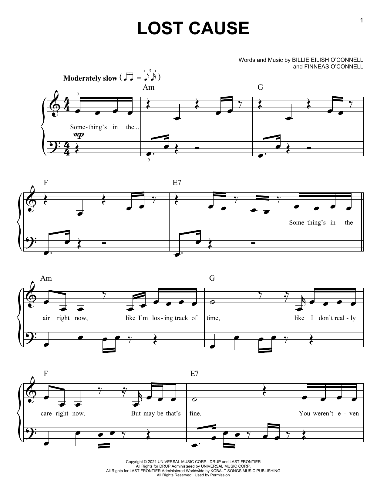 Billie Eilish Lost Cause sheet music notes and chords. Download Printable PDF.