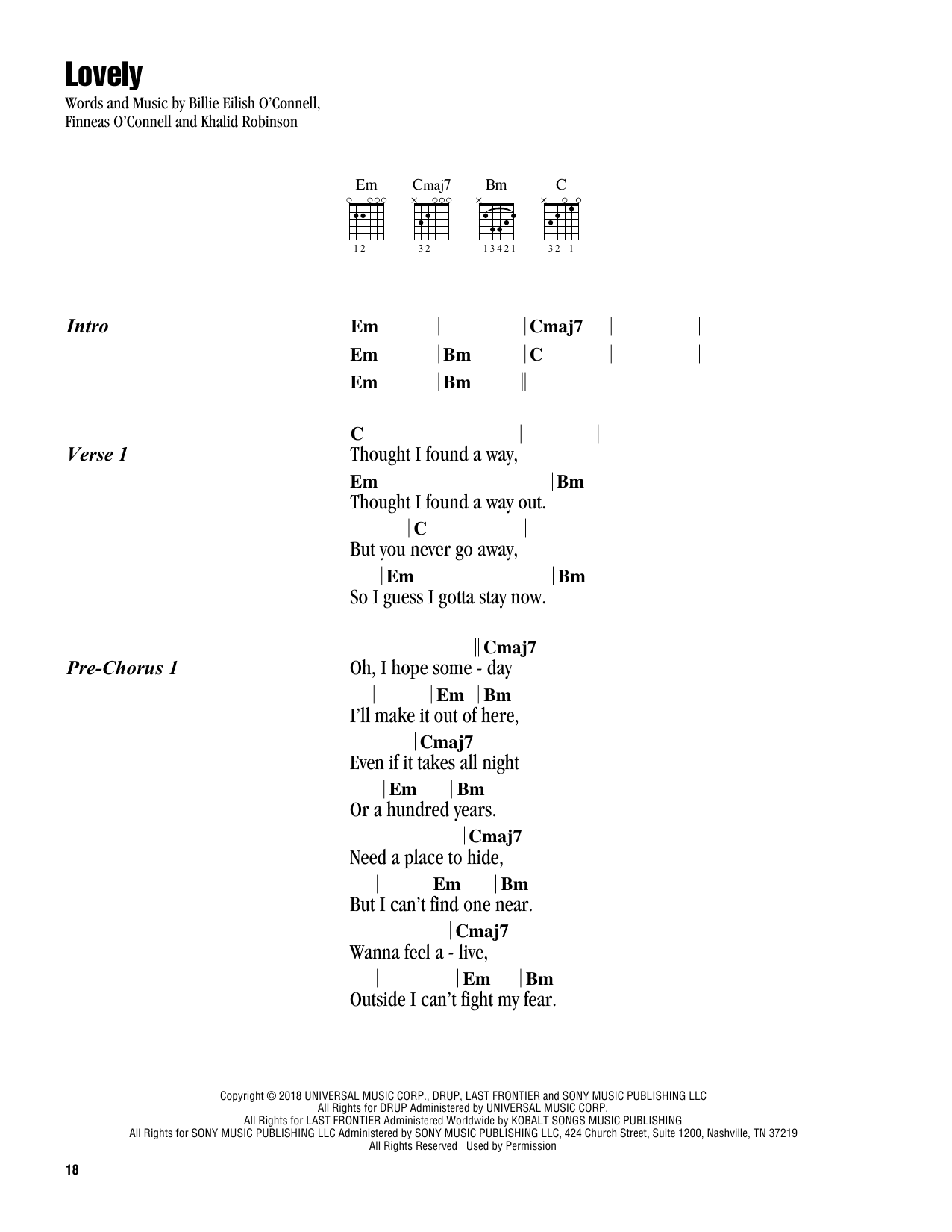 Billie Eilish lovely (feat. Khalid) (from 13 Reasons Why) sheet music notes and chords. Download Printable PDF.