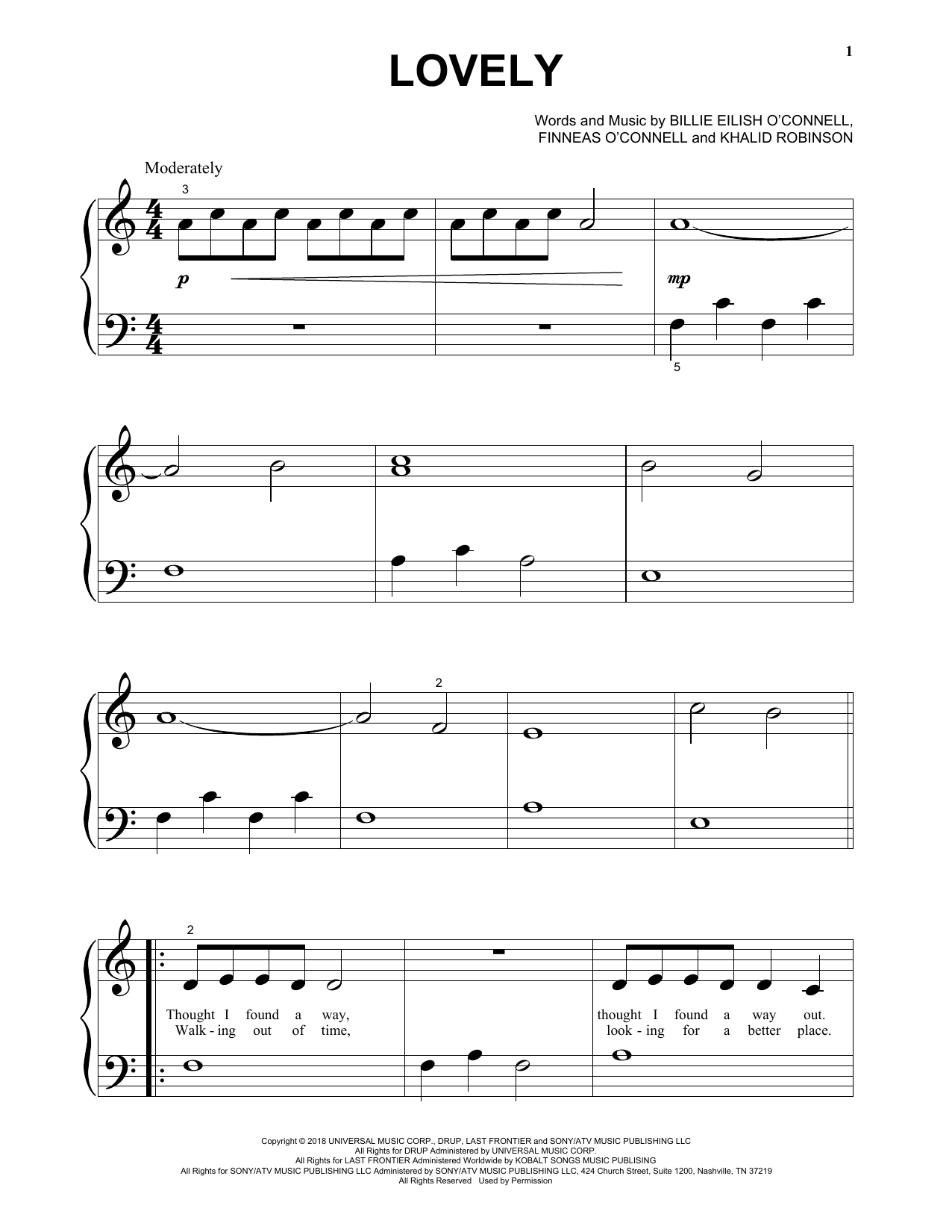 Billie Eilish lovely (from 13 Reasons Why) sheet music notes and chords. Download Printable PDF.