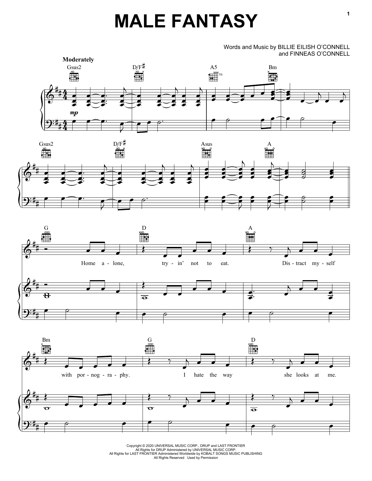 Billie Eilish Male Fantasy sheet music notes and chords. Download Printable PDF.