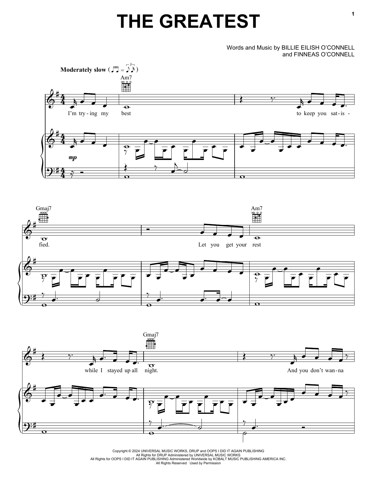 Billie Eilish THE GREATEST sheet music notes and chords. Download Printable PDF.