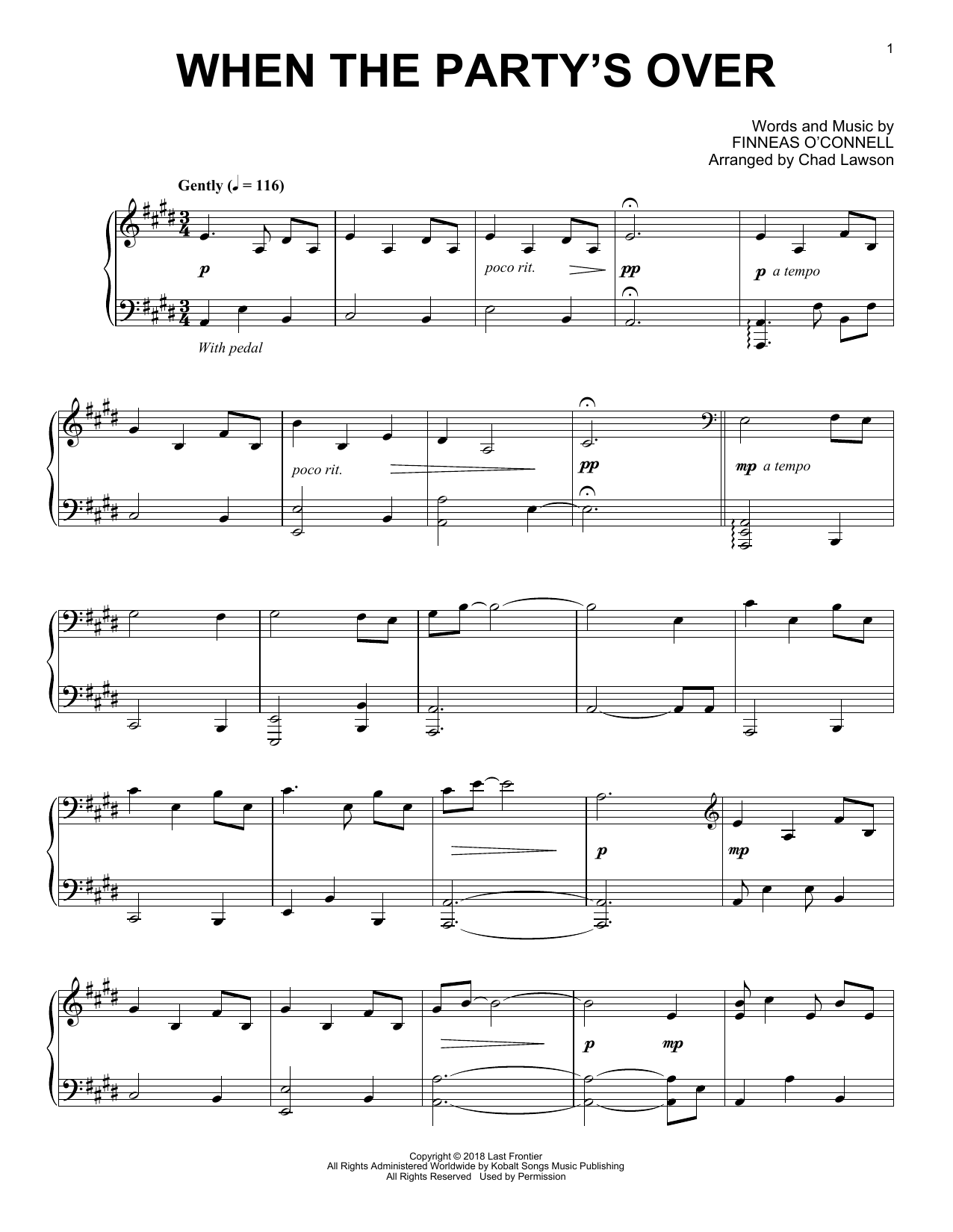 Billie Eilish when the party's over (arr. Chad Lawson) sheet music notes and chords. Download Printable PDF.