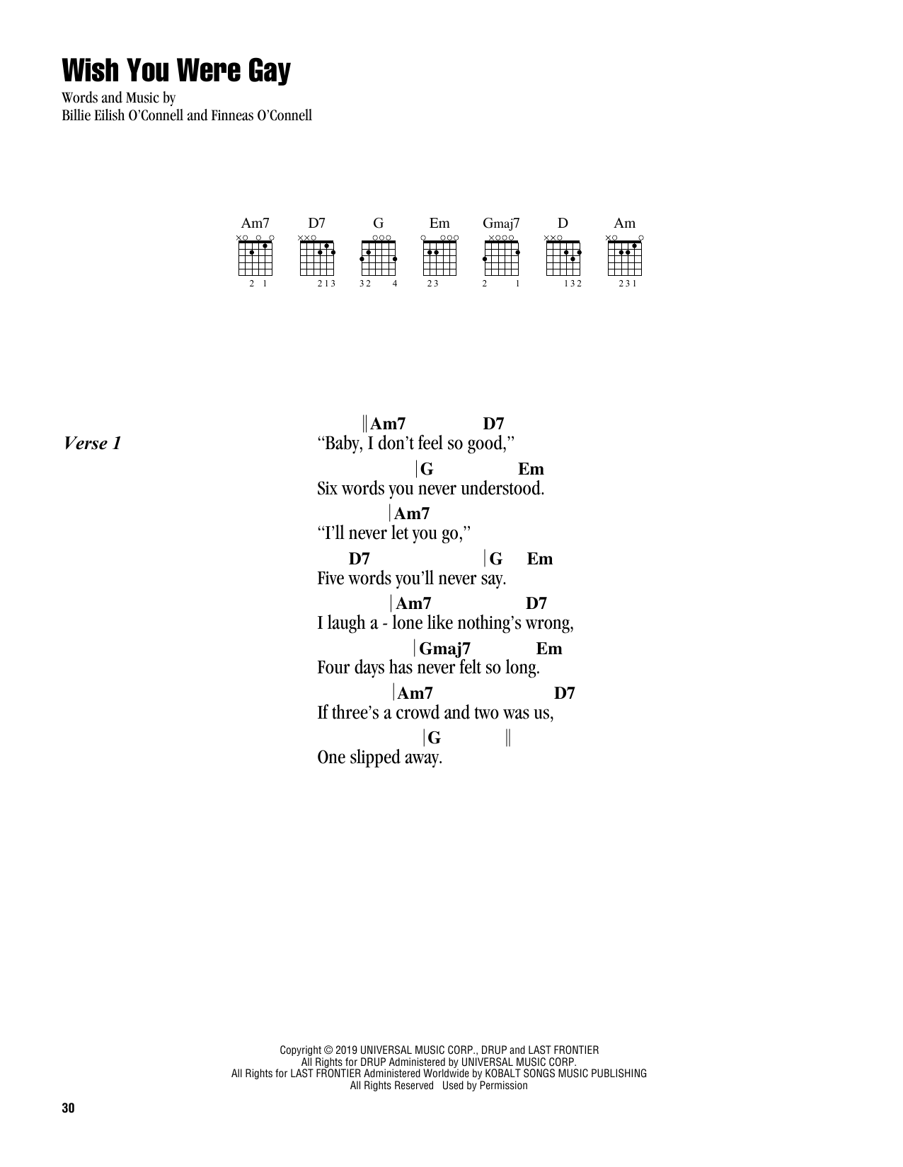 Billie Eilish wish you were gay sheet music notes and chords. Download Printable PDF.