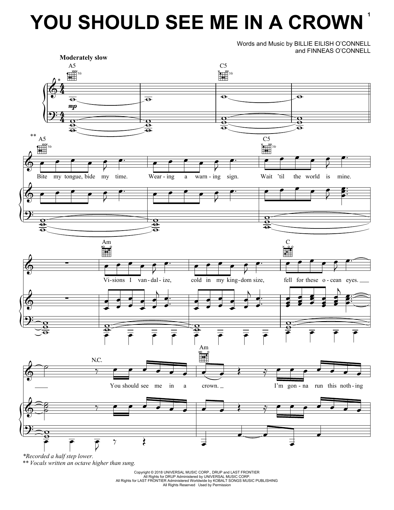 Billie Eilish you should see me in a crown sheet music notes and chords. Download Printable PDF.