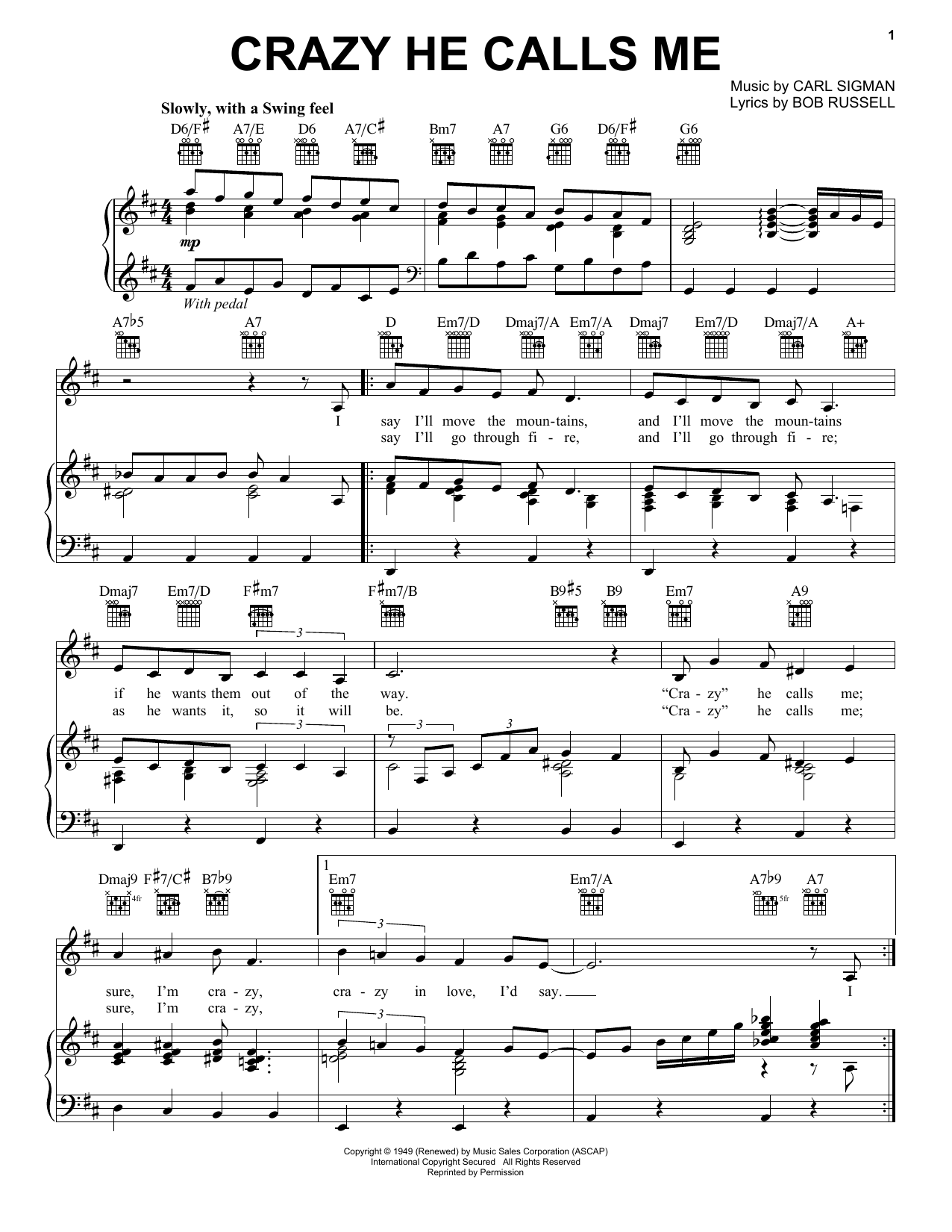 Billie Holiday Crazy She Calls Me sheet music notes and chords. Download Printable PDF.