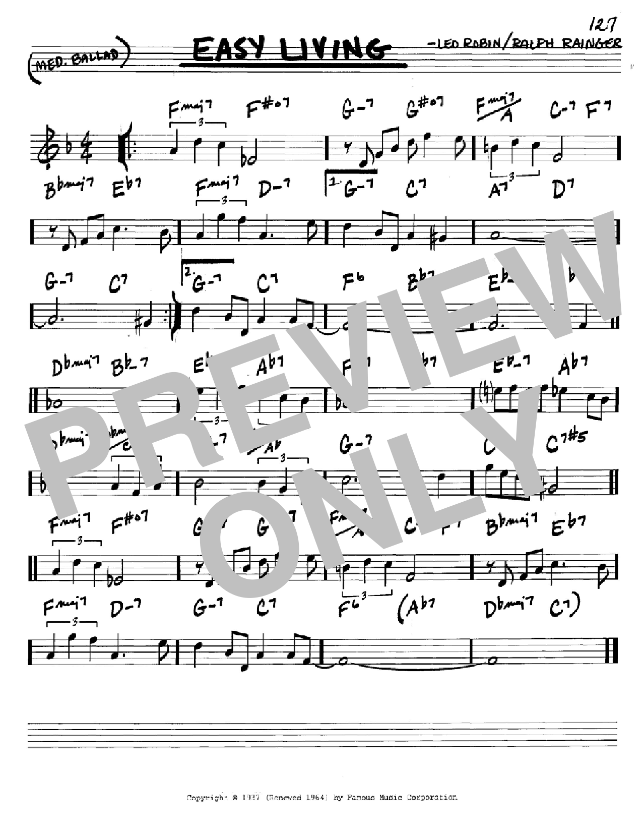 Billie Holiday Easy Living sheet music notes and chords arranged for Real Book – Melody & Chords – Bb Instruments